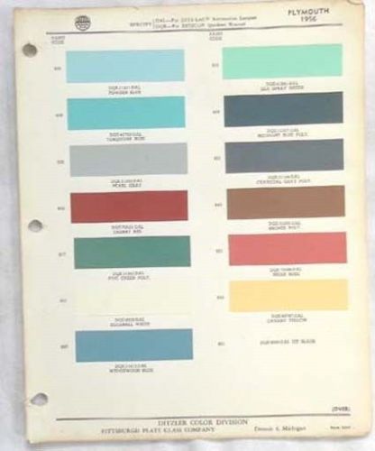 1956 plymouth ppg  color paint chip chart all models original mopar