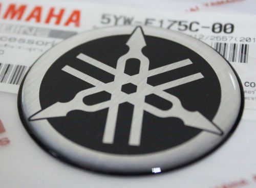 1 x yamaha 100% genuine 45mm tuning fork logo black silver decal emblem sticker