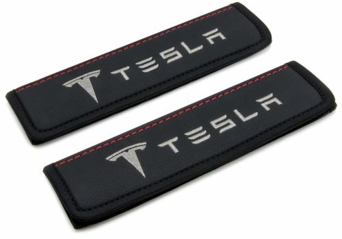 Leather car seat belt shoulder pads covers cushion for tesla 2pcs