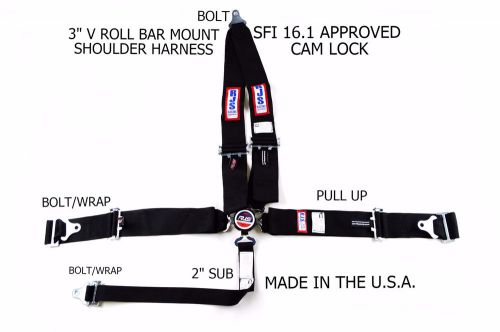 Rjs sfi 16.1 5pt cam lock v roll bar mount wrap &amp; bolt pull up black 1058401