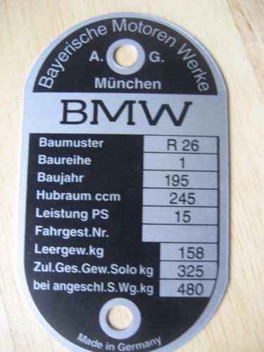 Vintage bmw frame i.d. tag for r26