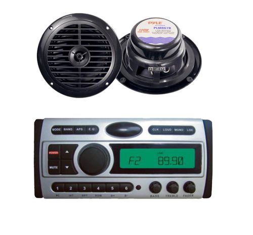 Plcdmr97 360w marine boat cd wma mp3+ 2x 6.5&#034; black marine 120w speakers