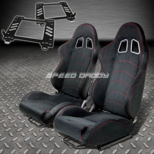 Pair type-1 reclining black suede racing seat+bracket for 89-97 miata mx-5 na