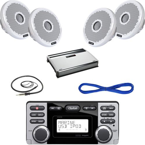 Clarion yacht usb-mp3 receiver, 2x 120w speakers, 360w amplifier, wire, antenna