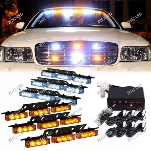 54 amber&amp;white led warning flash strobe light bar emergency deck dash grille c13