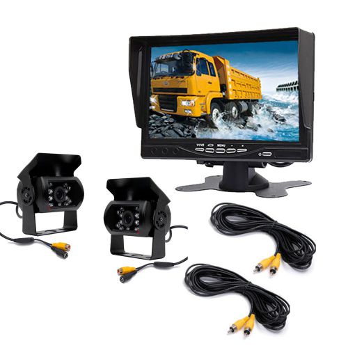 Car rear view kit 2x 18 ir led ccd reversing camera+7&#034; lcd monitor+2x 10m cable