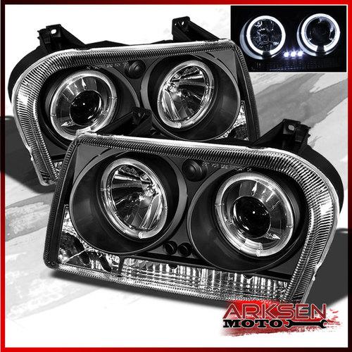 Black 05-08 chrysler 300 dual halo projector led headlights lights lamps upgrade