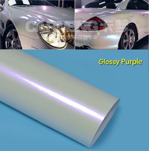 Full roll - hot car glossy pearl chameleon white purple vinyl film wrap sticker