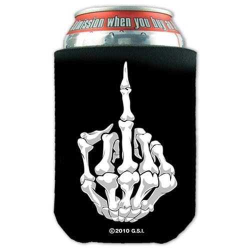 Skeleton middle finger fu standard can size black foam koozie