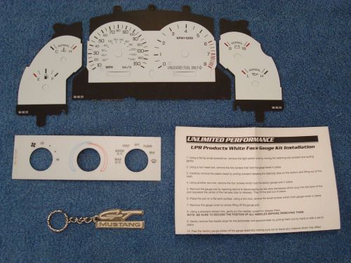 1996 1997 1998 ford mustang gt white face gauge and a/c overlay kit150 mph