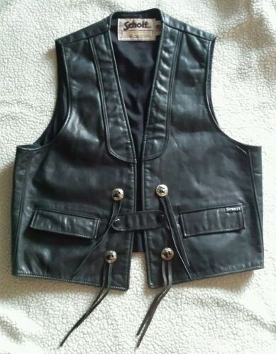 Rare schott nyc vtg blk leather vest w/&#034;pocket label&#034; western motorcycle wear lg