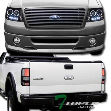 Black drl halo rim projector head lights+led tail brake lamps v2 04-08 ford f150