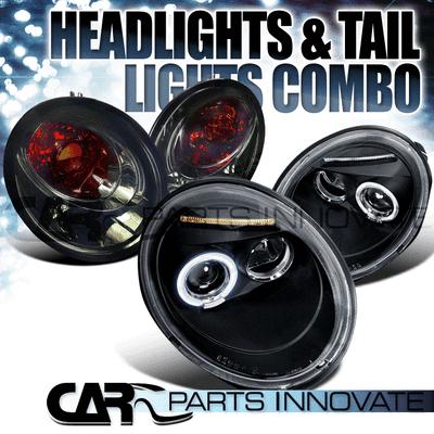 For 1998-2005 vw beetle black halo led projector headlights+smoke tail lamps