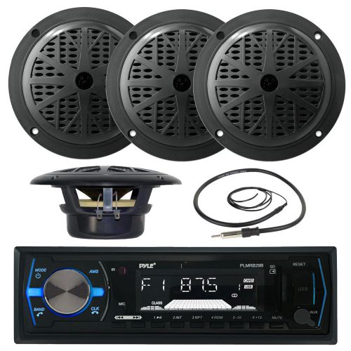 4 marine 6.5&#034; black 120w speakers, pyle black usb aux am fm radio and  antenna