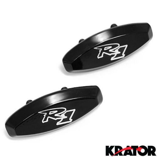 Black mirrors block offs off base plates logo engraved yamaha yzf r1 1998-1999