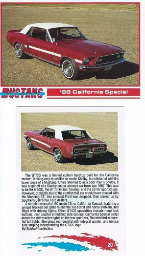 1968 mustang california special. collector card  2 1/2&#034;x3 1/2&#034;