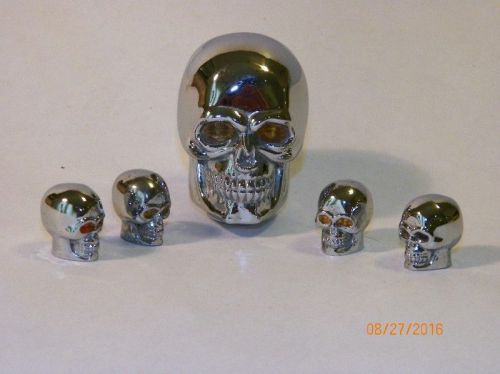 Vintage chrome steel skull shift knob &amp; four accessory chrome skull knobs