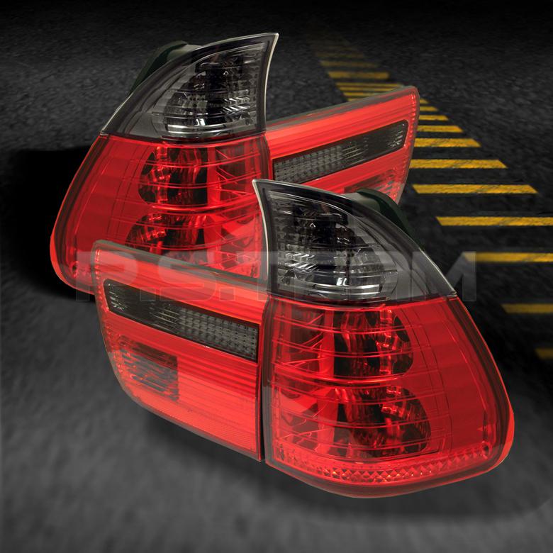 00-06 bmw e53 x5 sport suv red smoked 4pcs tail lights lamps w/trunk piece set