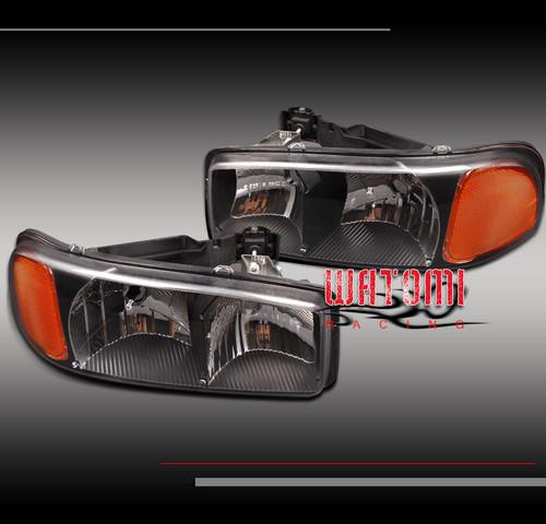 99-06 gmc sierra c3 denali yukon xl 1500 2500 crystal headlight black left+right