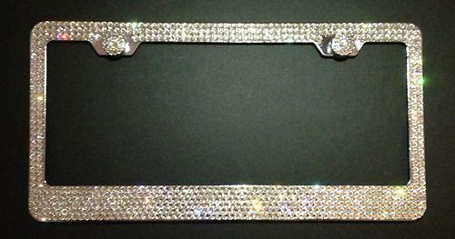 Swarovski crystal license plate frame 6 rows large stones ss20! w/bolt caps!