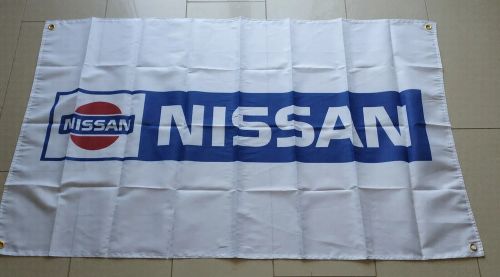 Nissan logo car 3x5 ft white flag / banner garage mane cave wall decore