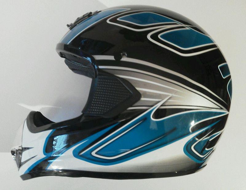 New full face dot motorcycle helmet xl(more like a large) lg. blue white black