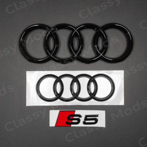 Audi s5 coupe front &amp; rear rings emblem badge set gloss black