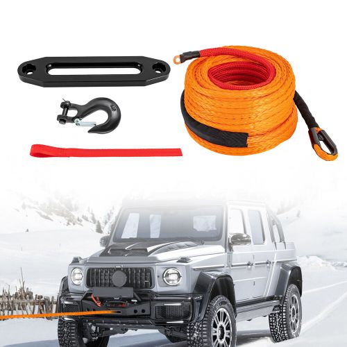 3/8&#034; 100 ft synthetic winch rope winch line cable rope with winch hook fairleads