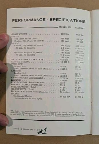 Vintage 1967 cessna 172 skyhawk owner&#039;s manual 172h d398-13 printed 11-67