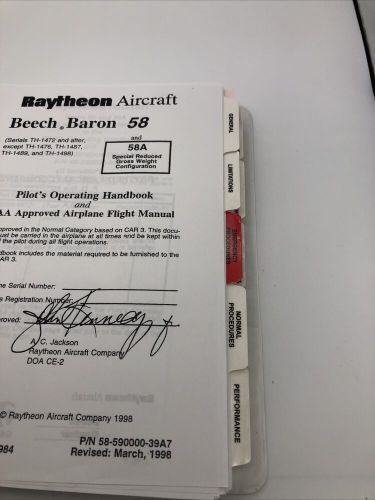 Vintage beechcraft baron 58 &amp; 58abpilot operating manual 1998