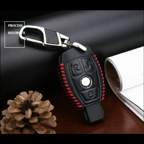 1pcs black pu leather car remote key case cover for benz e class 3 buttons model