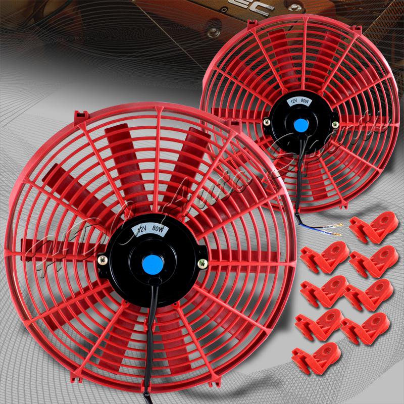 2x 14" red slim/thin 12v push/pull electric radiator/engine cooling fan