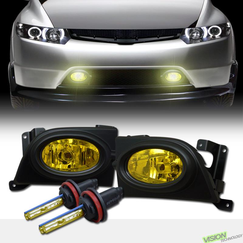 H11 xenon hid+jdm yellow lens driving/bumper fog lights lamps 06-08 civic 4d/4dr