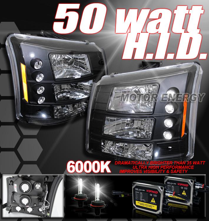 03-06 chevy silverado 2in1 led headlights+6000k hid blk