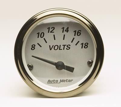 Autometer american platinum electrical voltmeter gauge 2 1/16" dia silver face