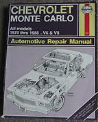 Haynes repair manual, chevrolet monte carlo 1970 - 1988