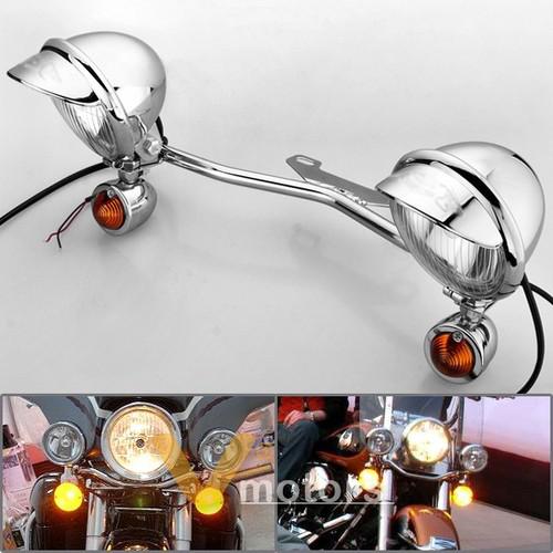 Chrome turn signal fog spot light bar for honda vt 750 1100 vtx 1300 1800 shadow