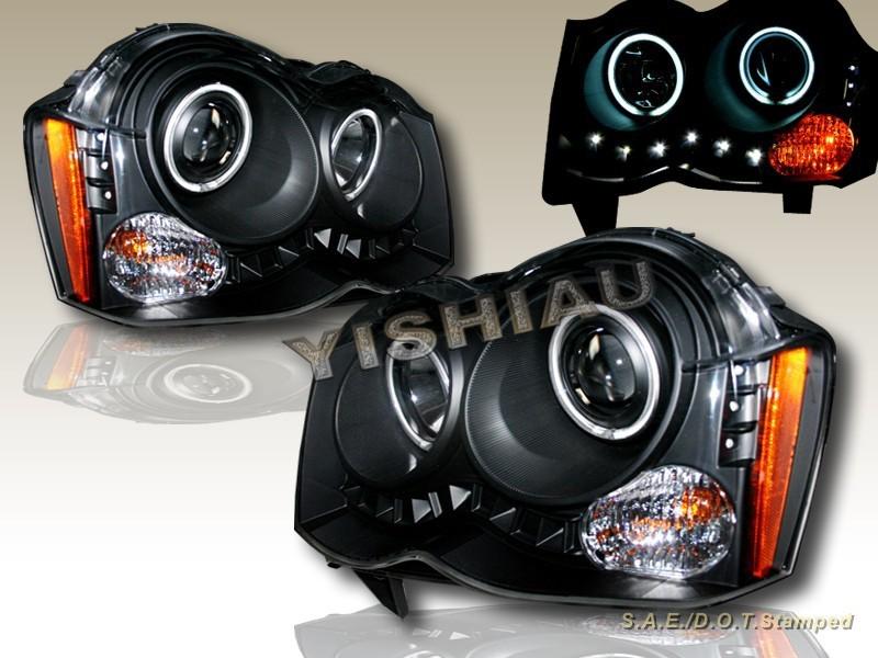 2008-2010 jeep grand cherokee twin ccfl halo projector headlights led black 