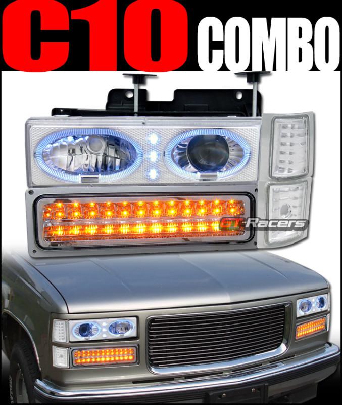 Chrome halo projector head lights+corner yd+led signal 1994-1999 gmc c10 truck