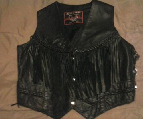 Interstate leather ladies black fringe concho vest xl