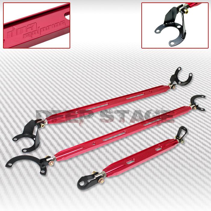 90-97 honda accord 2/4 door aluminum front+rear upper+lower strut tower bar red