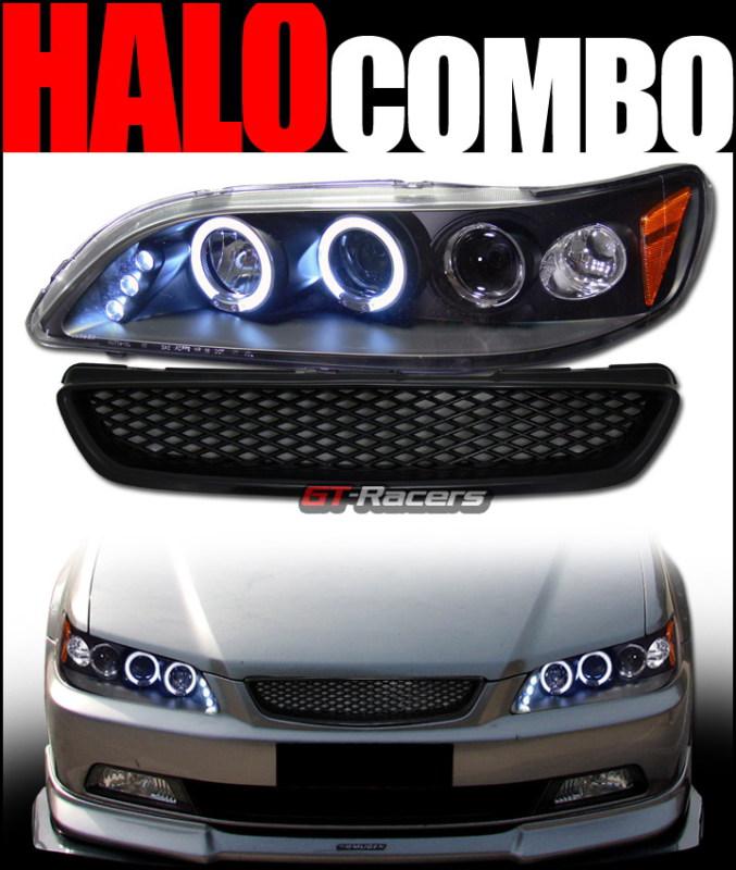 Blk halo led projector head light signal+mesh hood grill grille 1998-2002 accord