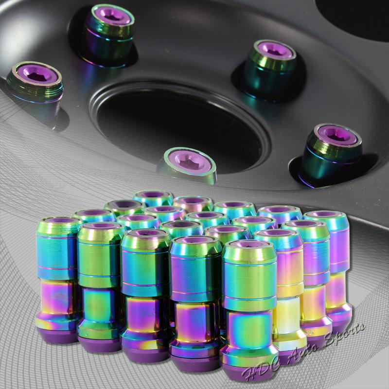 20pcs m12 x 1.5mm thread pitch wheel rim tuner 1.9" lug nuts purple/neo chrome