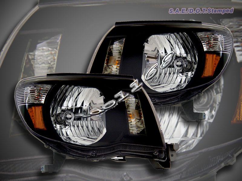 05-08 toyota tacoma headlights lamps jdm black 06 07