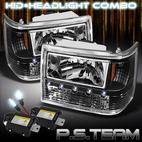 93-98 grand cherokee 6in1 black crystal led headlights+6000k slim ballast hid