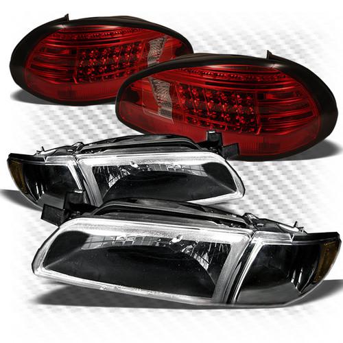 97-03 grand prix black headlights + red smoked philips-led perform tail lights