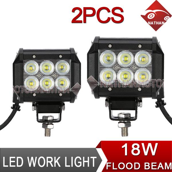 2x 18w led work lights offroad bar 4wd awd 4x4 utb wagon jeep flood lamp 12v 24v