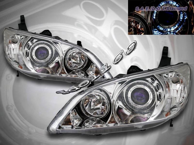 04-05 honda civic 2/4 door projector headlights halo chrome