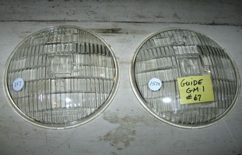 Pair vintage gm-1 automobile glass headlamp/headlight lens nos convex  7"