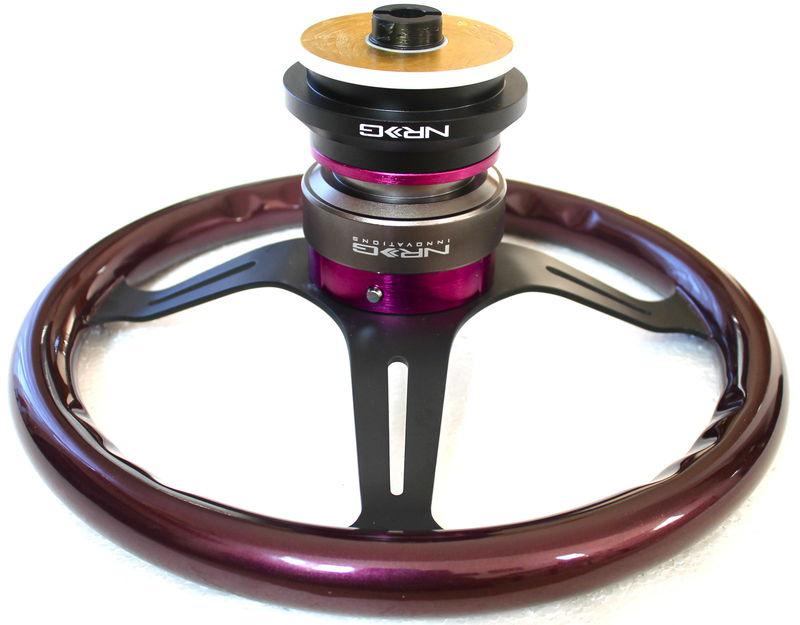 Nrg steering wheel purple wood combo quick release short hub 92-95 honda civic  